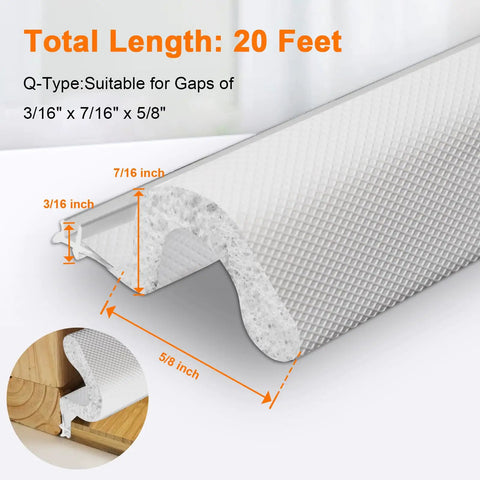20 Foot Foam Kerf Weather Stripping Door Seal In Black, showing dimensions for tight sealing of door gaps.