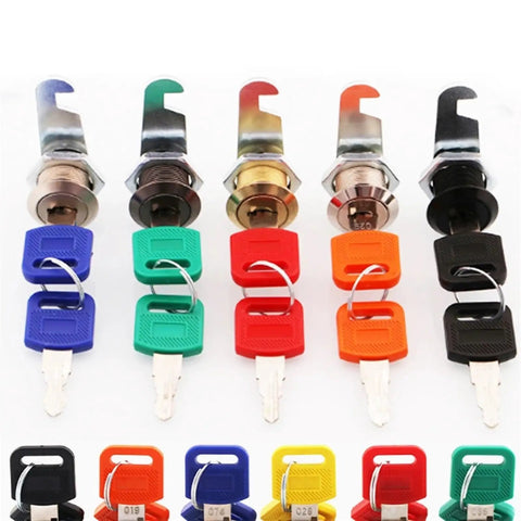 Cam Lock For Drawer And Cabinet Hardware, 6 Color Variants, 16mm Gold Latch Lock with colored keys, 1 piece