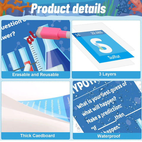 Product details of Vibrant Science Posters Bulletin Board Set For Classrooms with 16 colorful posters, cutouts, and glue points.