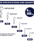 366 Piece Cotter Pin Set With 6 Sizes R Clips For Auto ATV Dirt Bike And Lawn Gear Pro Grade Galvanized Carbon Steel Hairpin Clips