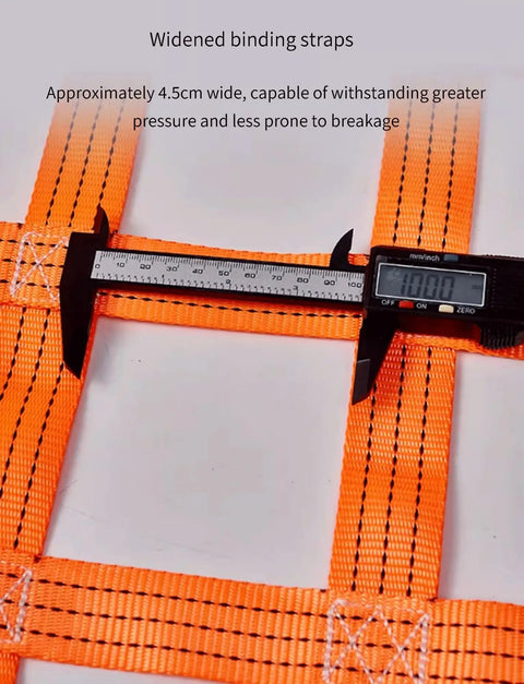 Widened binding straps of Heavy Duty Cargo Hoisting Net With Three Ton Lift Capacity And Flat Polyester Straps, measuring 4.5cm.