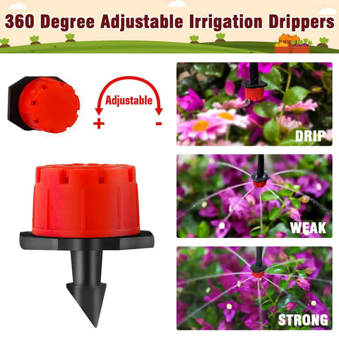 All In One 220 Piece Drip Irrigation Fittings Kit For One Quarter Inch Tubing With 360-degree adjustable drippers