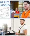 Over Glasses Safety Goggles For Men Women Nurses Workers Architect Lab 30 Pack Dust Proof Scratch Resistant Polycarbonate Frame Protective Eyewear being worn by workers in industrial settings.