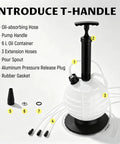 Shop Grade 6 Liter Manual Vacuum Oil Extractor Pump With Easy Read Scale And Kink Proof Tubing Plus Three Heavy Gauge Extensions, parts displayed.