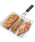 Stainless Steel Grill Basket With Portable Removable Handle For Veggies Shrimp Fish And Steak, Large 21 Inch Cooking Area