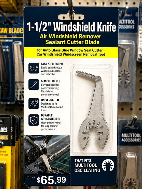 1.5 inch windshield knife, serrated edge, for auto glass cutting displayed in packaging
