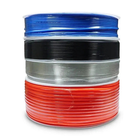 Top Shelf Heavy Duty Polyurethane Air Hose And Pneumatic Tube Two To Sixteen Millimeter Clear Compressor Pipe in stacked rolls.