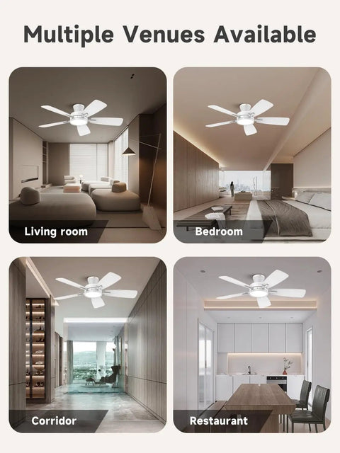 22 Inch Ceiling Fan With Remote Control DC Motor And 3 Color Temperature Light Ultra Quiet Energy Saving White Finish in various rooms