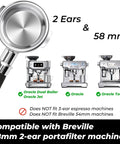 Pro Grade 58mm Bottomless Portafilter With Two Ears For Breville Dual Boiler Oracle Touch And Oracle Jet with double shot basket.