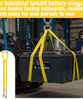 Industrial Forklift Battery Lifting Sling 2 Inch by 5 Ft Beefy Heavy Duty Carrier Strap With Hook lifting battery in warehouse