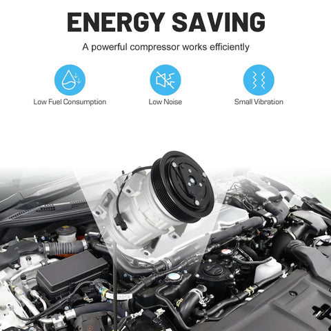 Slick AC Compressor With Clutch For Honda Pilot Odyssey Ridgeline And Acura Mdx 3 Point 5 And 3 Point 7 Liter Engine Auto Cooling Kit displayed in vehicle engine compartment.