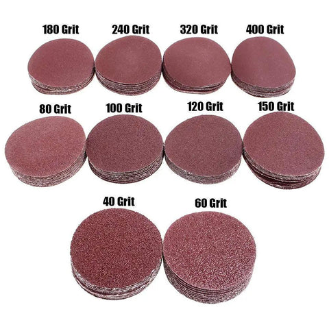 100 Pack 2 Inch Sanding Discs Kit With Polishing Pad Plate, Assorted Grits 40 Through 400 shown in stacks
