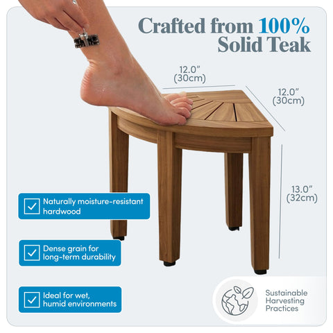 Kai OptiAREA Teak Foot Rest For Corner Showers Go-To Durable Water Resistant Foot Stool With No Slip Feet Space Saving Design For Indoor And Outdoor Use Perfect For Shaving Legs