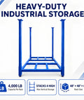 Built Like A Tank Portable Stack Racks 4000 Lb Capacity Each 8 Pack Set, blue industrial rack, 48x48x48 inches, heavy-duty storage.