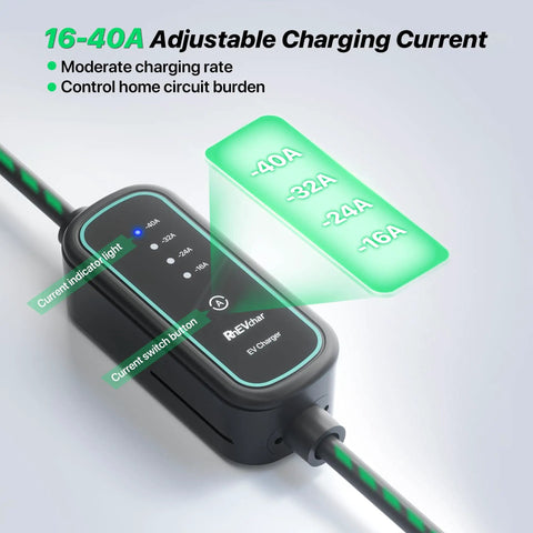 40A Level 2 EV Charger With J1772 Connector Portable Mobile Electric Vehicle Charger 16 40A Adjustable NEMA 14 50 Plug displayed.