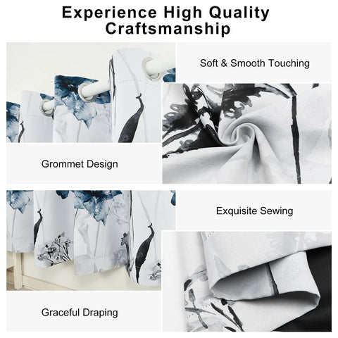 Cozy Floral Blackout Curtains With Grommets For Living Room And Bedroom, Light Blocking Window Panels, close-up of fabric details.