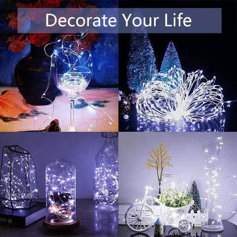 Two Pack Battery Operated Fairy Lights With 50 LEDs On Silver Wire 16.4 Feet Of Cool White Glow Remote Control Party