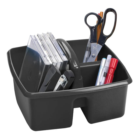 Black plastic Three Compartment Cleaning Caddy for Home and Office, Multipurpose Supply Organizer With Ergonomic Handle