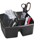Three Compartment Cleaning Caddy for Home and Office, Multipurpose Supply Organizer With Ergonomic Handle, Lightweight Portable Black Six Pack