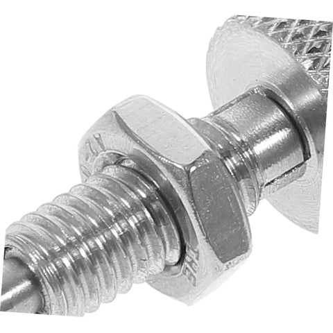 Close-up of Heavy Duty Stainless Steel Retractable Spring Plunger Locking Indexing Pins with knurled handle and nut.
