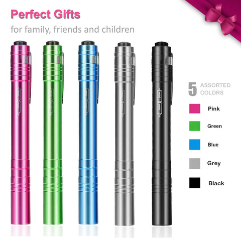 Assorted colors of 15-Pack LED Penlight Set With Clip, Ultra Handy Pocket Light for Quick Inspections and Repairs, Durable Aluminum