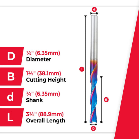 Solid Carbide Spektra Extreme Beefy Tool Life Spiral Plunge Router Bit Down Cut For CNC Woodworking Quarter Inch Diameter
