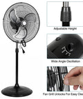 Industrial Grade 18 Inch High Velocity Pedestal Oscillating Fan With Aluminum Blades 3850 CFM 3 Speed Settings features