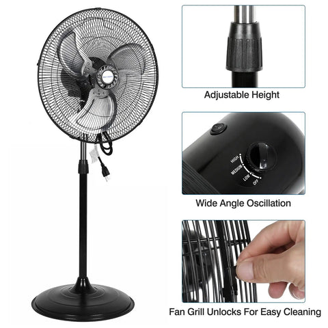 Industrial Grade 18 Inch High Velocity Pedestal Oscillating Fan With Aluminum Blades 3850 CFM 3 Speed Settings features