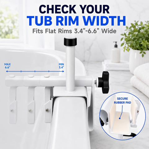 Heavy Duty Bathroom Safety Grab Rail For Seniors With No Fuss Snaps Right Onto 3.4 To 6.6 Inch Walls Rust Resistant Steel Bar checking tub rim width