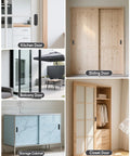 Installation examples of 2 Pack Self Stick Door Handles 4 Inch Aluminum Alloy Flat Finger Pulls on various doors and cabinets.