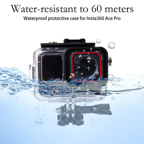 Beefed-Up Waterproof Case For Insta360 Ace Pro in water, showing 60m depth resistance, protective underwater housing shell.