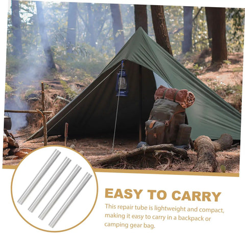 16 Piece Aluminum Tent Pole Repair Tube Connector Kit For Snappy Pole Fixes And Lightweight Camping Accessory displayed with tent