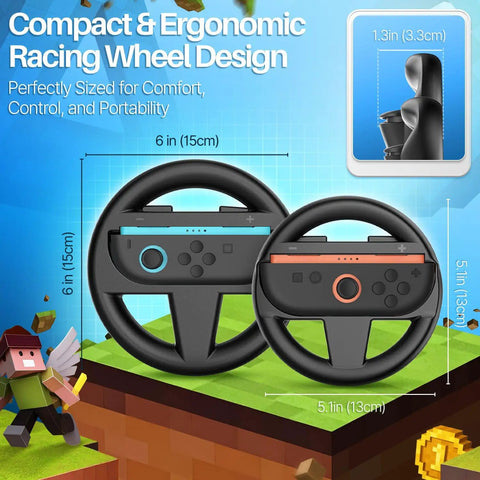 Switch 2 Steering Wheel Racing Accessory Kit For Mario Kart And Racing Games Dual Grip Handle Attachments shown with Joy-Cons