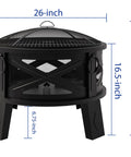Heavy Duty Portable 26 Inch Steel Fire Pit With Grill Grate And Spark Screen, 360 Degree Airflow Boost For Less Smoke And Bigger Flames