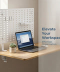 Two Pack White Iron Adjustable Table Rod Stands with Clamps and Pegboard Support Brackets for desk mounting and organization