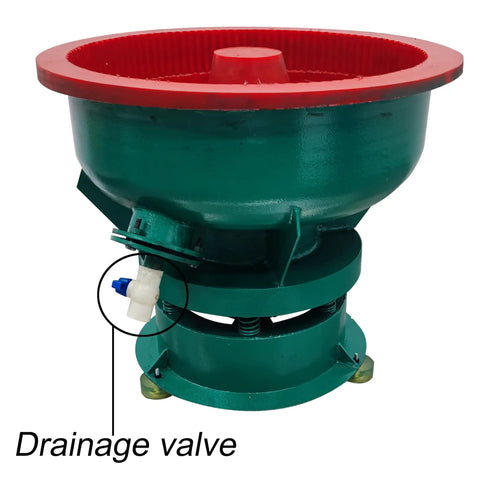 Heavy Duty Vibration Grinder And Electric Polisher Machine Built Like A Tank For Serious Deburring And Precision Chamfering Work Comes Loaded With An Eighty Liter Polyurethane Barrel featuring a drainage valve.
