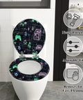 Toilet Seat with Lid, Bathroom in colorful gaming design, adjustable fit, removable for easy cleaning