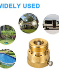 Three Quarter Inch Solid Brass Garden Hose Connection Vacuum Breaker Backflow Preventer Kit with uses shown