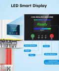 Close-up of No Sweat Heavy Duty Commercial Can Sealer Machine LED smart display showing controls and automatic functions.