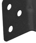 Close-up of black Heavy Duty L Shaped Corner Bracket with holes, part of 12 Piece Set Cold Rolled Steel Right Angle Shelf Supports