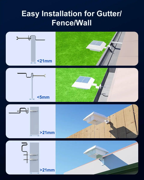 Four Pack White Solar Powered Gutter Lights Outdoor Decorative Waterproof 12 LEDs installation diagram
