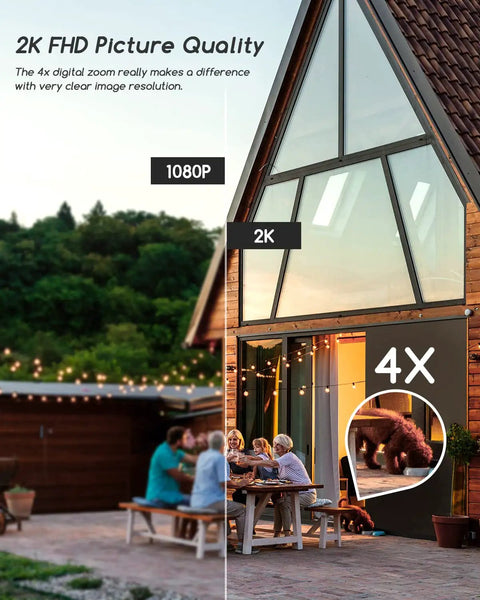 Image showing the 2K FHD picture quality of a 4MP Solar Wireless Security Camera System Kit With 4 Cameras, highlighting zoom clarity.