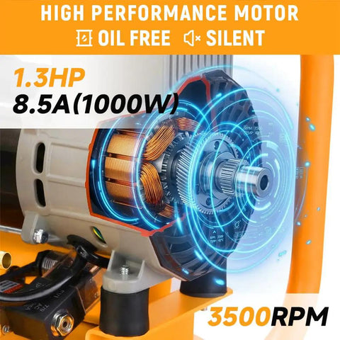 Hoteche 9 Liters Vertical Air Compressor, Matte Yellow Finish, Dual Display Gauge With Pressure Regulator And Ball Valve, 9A Powerful Motor, High Speed 3500Rpm, For Garage Shop And Auto Detailing Tasks
