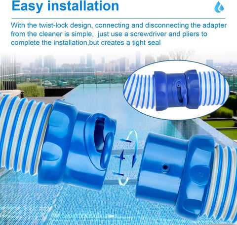 Six Pack Pool Cleaner Hose Replacement Kit for MX6 MX8, 39 Inch Length Each, Twist Lock Hose Replacement Parts in action by pool.