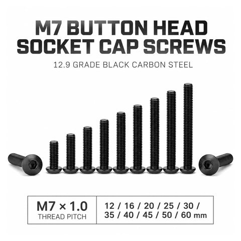 Heavy Duty ZENFORX M7x1.0 Button Head Socket Bolts Made From Tough Black Carbon Steel for serious heavy load jobs in various lengths.