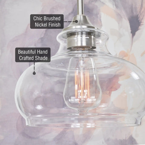 Modern Schoolhouse Pendant Light With Clear Glass Shade In Brushed Nickel Finish Industrial Farmhouse Style For Kitchen Island Dining Room And Hallway Ambience Sleek Cool Illumination