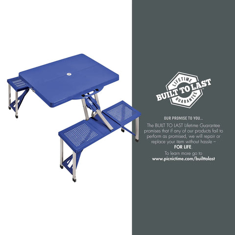 Folding Picnic Table With Benches For Four, Portable Camping Outdoor Table With Umbrella Hole, Royal Blue, 36.2 by 18 by 5.5 inches