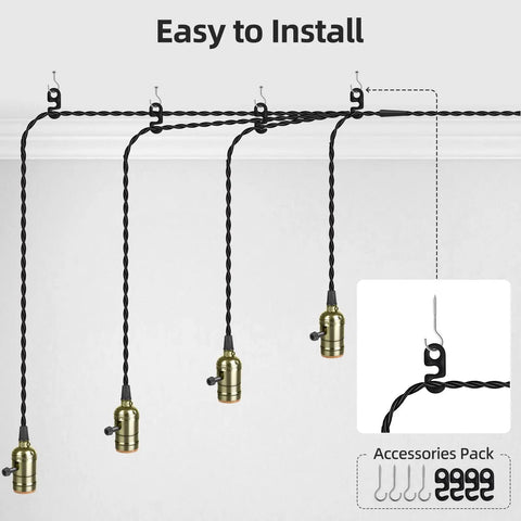 Plug In Pendant Light Kit With 1 To 4 Hanging E26 E27 Sockets, Industrial Vintage Bronze Pendant, No Hardwiring, Easy Install