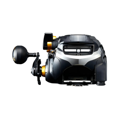 Front view of BeastMaster 9000 B Electric Fishing Reel With GigaMax Motor and Heat Free System II, showing Fine Dot LCD and cross carbon drag.