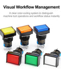 Five Pack Sixteen Millimeter Latching Push Button Switches With Beefy Blue Rectangular Caps And 12V DC LED Indicator, SPDT Five Pin 1NO Plus 1NC, 5A 250V AC, Industrial Grade Panel Switches with various color caps